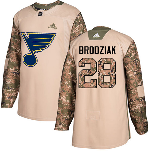 Adidas Blues #28 Kyle Brodziak Camo Authentic Veterans Day Stitched NHL Jersey
